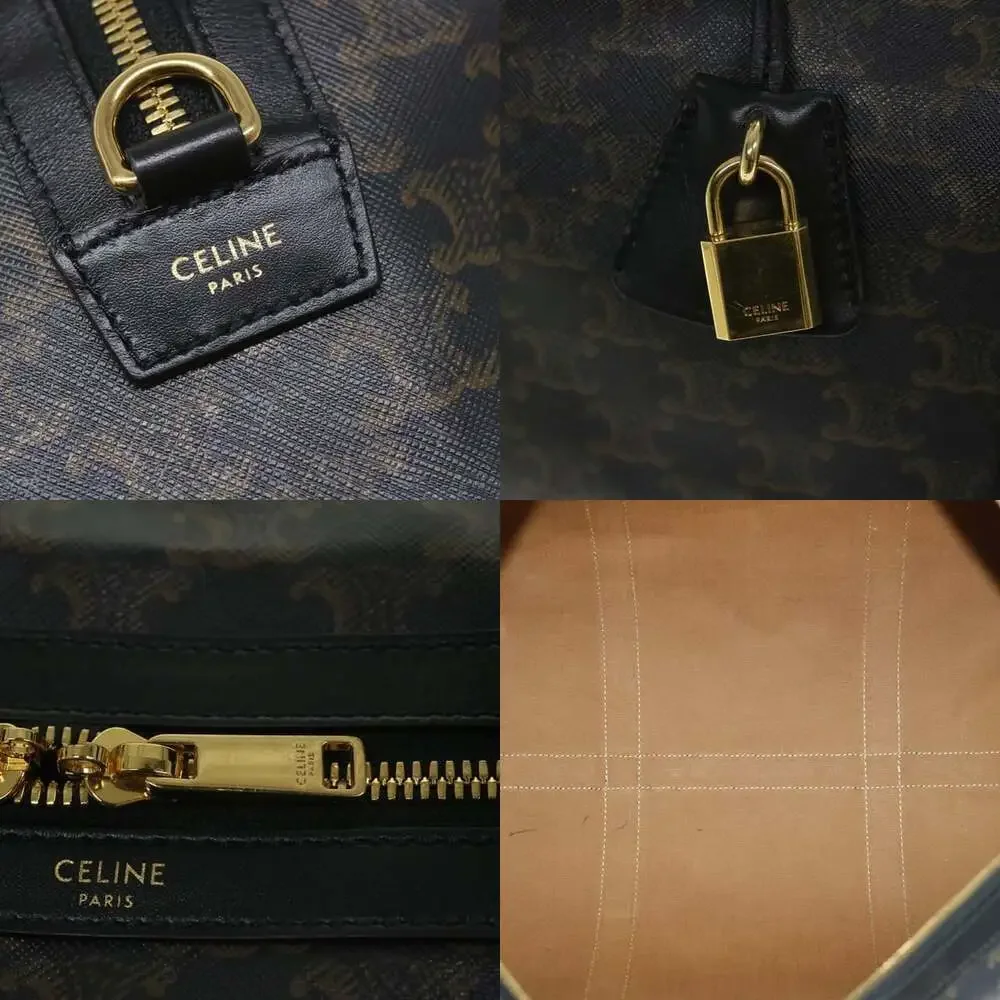 CELINE Triomphe Canvas Boston Bag Pvc Leather Black